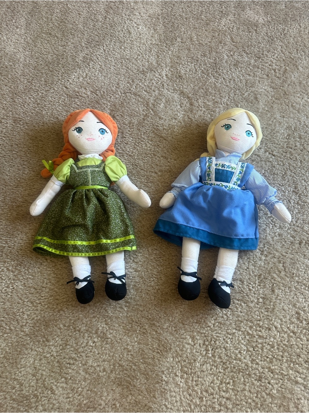 Frozen Plush Rag Doll Set - Green & Blue Dresses